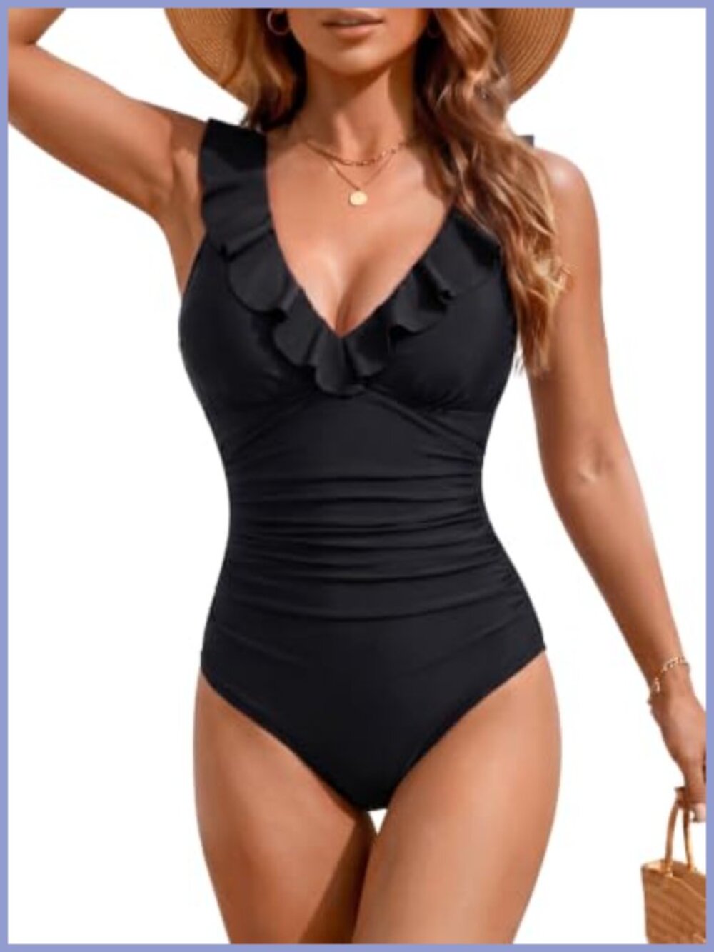 Women's V-Neck One Piece Swimsuit Tummy Control Ruched Bathing Suit
